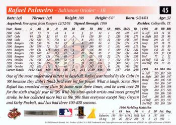 1997 Score #45 Rafael Palmeiro Back