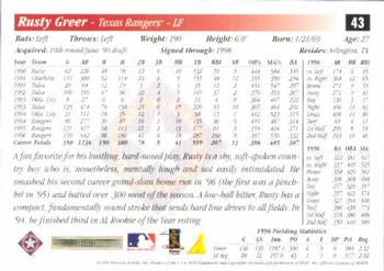 1997 Score #43 Rusty Greer Back