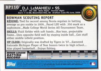 2010 Bowman - Prospects #BP110 D.J. LeMahieu Back