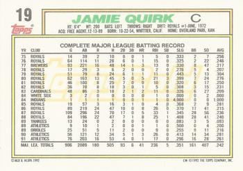 1992 Topps - Gold #19 Jamie Quirk Back