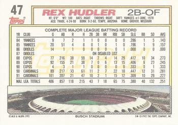 1992 Topps - Gold #47 Rex Hudler Back