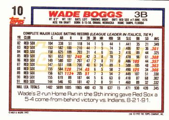 1992 Topps - Gold #10 Wade Boggs Back