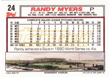 1992 Topps - Gold #24 Randy Myers Back