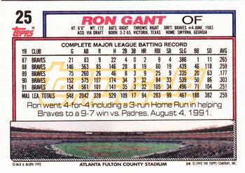 1992 Topps - Gold #25 Ron Gant Back