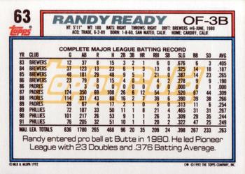1992 Topps - Gold #63 Randy Ready Back