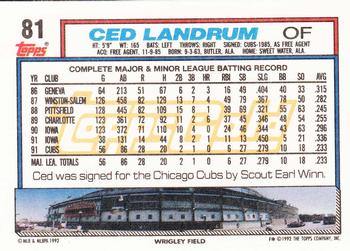 1992 Topps - Gold #81 Ced Landrum Back
