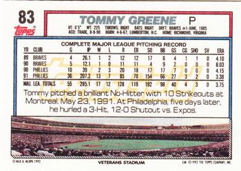 1992 Topps - Gold #83 Tommy Greene Back