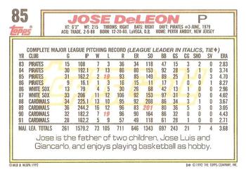 1992 Topps - Gold #85 Jose DeLeon Back