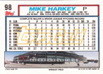 1992 Topps - Gold #98 Mike Harkey Back