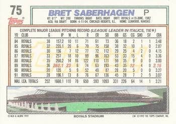 1992 Topps - Gold #75 Bret Saberhagen Back