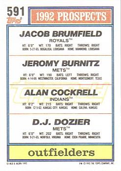 1992 Topps - Gold Winners #591 Jacob Brumfield / Jeromy Burnitz / Alan Cockrell / D.J. Dozier Back