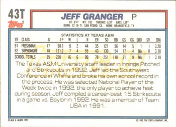 1992 Topps Traded - Gold #43T Jeff Granger Back
