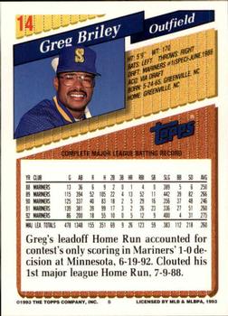 1993 Topps - Inaugural Marlins #14 Greg Briley Back
