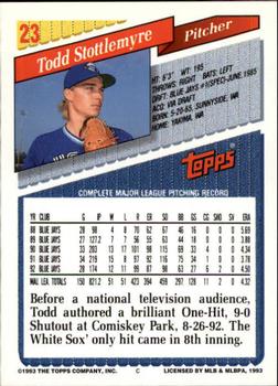 1993 Topps - Inaugural Marlins #23 Todd Stottlemyre Back