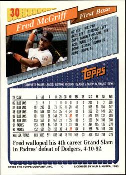 1993 Topps - Inaugural Marlins #30 Fred McGriff Back