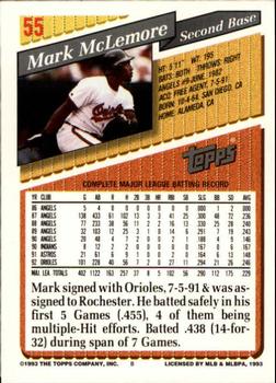 1993 Topps - Inaugural Marlins #55 Mark McLemore Back