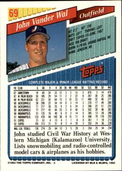 1993 Topps - Inaugural Marlins #69 John Vander Wal Back