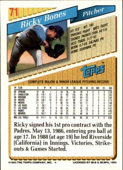 1993 Topps - Inaugural Marlins #71 Ricky Bones Back
