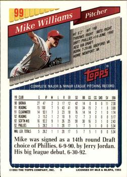 1993 Topps - Inaugural Marlins #99 Mike Williams Back