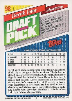 1993 Topps - Inaugural Marlins #98 Derek Jeter Back