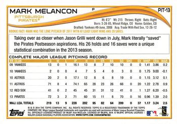 2014 Topps Pittsburgh Pirates #PIT-13 Mark Melancon Back