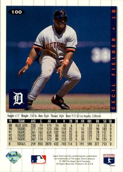 1994 Collector's Choice - Gold Signature #100 Cecil Fielder Back