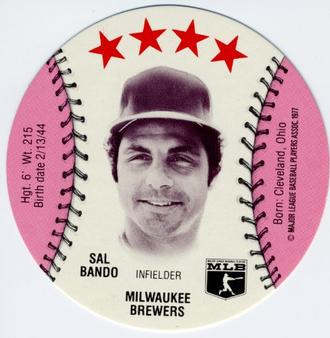 1977 Zip'z Discs #NNO Sal Bando Front