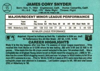 1986 Donruss The Rookies #15 Cory Snyder Back