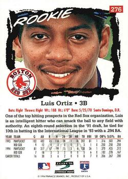 1995 Score - Platinum Team Sets #276 Luis Ortiz Back