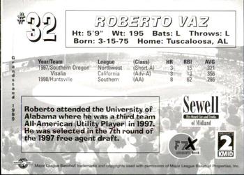 1999 Grandstand Midland RockHounds #NNO Roberto Vaz Back