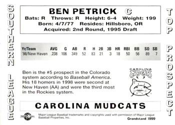1999 Grandstand Southern League Top Prospects #NNO Ben Petrick Back