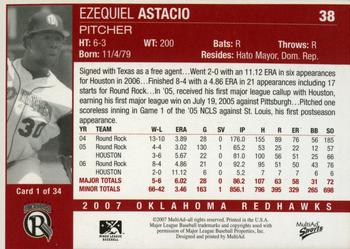 2007 MultiAd Oklahoma RedHawks #1 Ezequiel Astacio Back