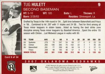 2007 MultiAd Oklahoma RedHawks #9 Tug Hulett Back