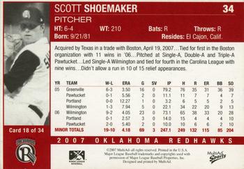 2007 MultiAd Oklahoma RedHawks #18 Scott Shoemaker Back