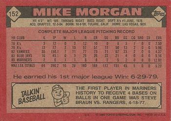 1986 Topps #152 Mike Morgan Back