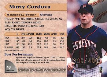 1998 Bowman's Best - Refractors #40 Marty Cordova Back