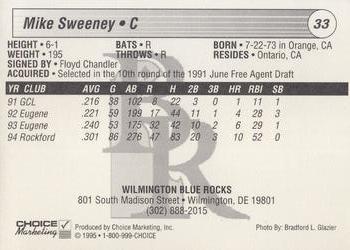1995 Choice Wilmington Blue Rocks #NNO Mike Sweeney Back