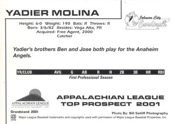 2001 Grandstand Appalachian League Top Prospects #NNO Yadier Molina Back