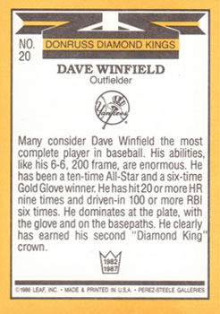 1987 Donruss #20 Dave Winfield Back