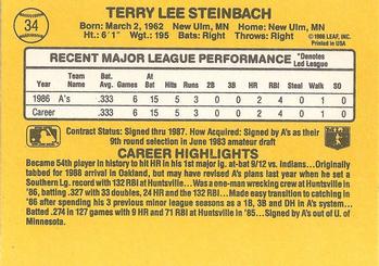 1987 Donruss #34 Terry Steinbach Back