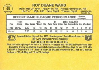 1987 Donruss #45 Duane Ward Back