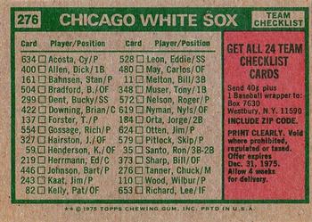 1975 Topps - Team Checklists Gray Back #276 Chicago White Sox / Chuck Tanner Back