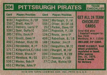1975 Topps - Team Checklists Gray Back #304 Pittsburgh Pirates / Danny Murtaugh Back