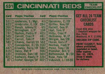 1975 Topps - Team Checklists Gray Back #531 Cincinnati Reds / Sparky Anderson Back