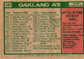 1975 Topps - Team Checklists Gray Back #561 Oakland A's / Alvin Dark Back