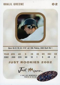 2002-03 Just Rookies - Autographs Silver #12 Khalil Greene Back
