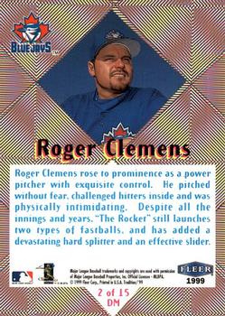 1999 Fleer Tradition - Diamond Magic #2DM Roger Clemens  Back