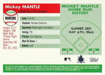 2007 Topps - Mickey Mantle Home Run History #MHR380 Mickey Mantle Back