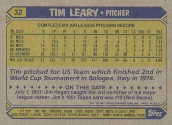1987 Topps #32 Tim Leary Back