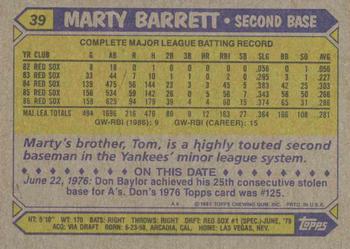 1987 Topps #39 Marty Barrett Back
